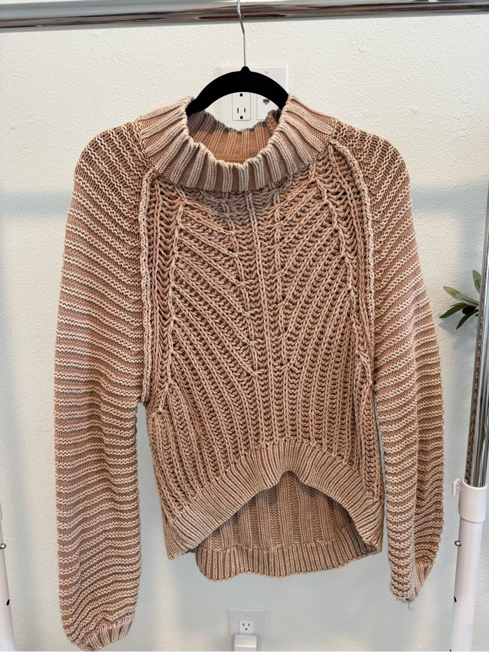Free People Neutral Cable Knit Mock Neck Sweater - Beige